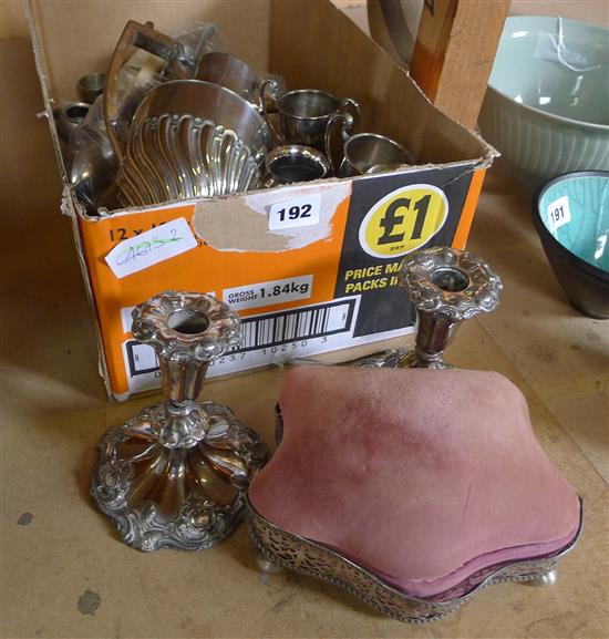 Silver pin cushion jewellery box and various plated wares